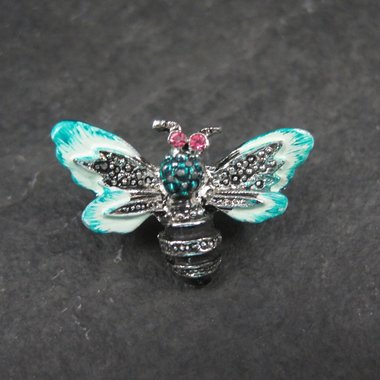 Enamel Bee Brooch Rhinestone Estate Pin