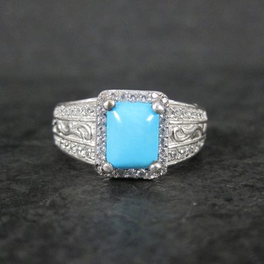 Sleeping Beauty Turquoise Cocktail Ring Sterling Silver Size 8