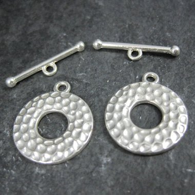 Lot of 2 Silver Toggle Clasps Hammered Texture