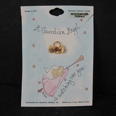 1998 Guardian Angel Pin November Topaz Birthstone Crystal New Old Stock