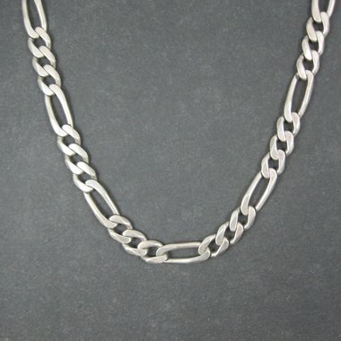 Vintage Italian Sterling Figaro Chain Necklace 22 Inches 10MM Wide