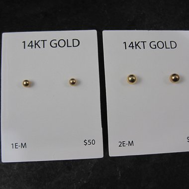 14K Yellow Gold Ball Stud Piercing Earrings 3mm OR 4mm New Old Stock