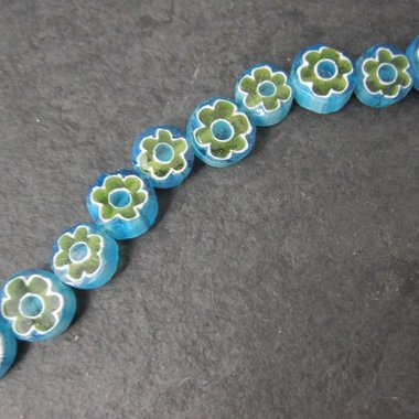 7mm Blue and Green Glass Flower Beads Bliss Beads