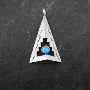Turquoise Shadowbox Pendant Vintage Navajo Sterling Silver Signed New Old Stock