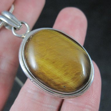 Vintage Sterling Tiger Eye Pendant Silver Estate Necklace