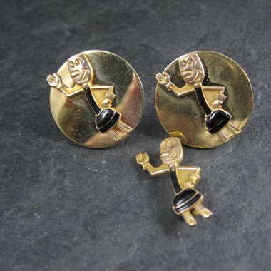 Vintage Reddy Kilowatt Gold Filled Jewelry Set Pin Earrings Balfour