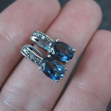 Blue Topaz and Diamond Stud Earrings Sterling Silver