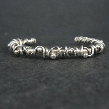 Southwestern Brutalist Sterling Cuff Bracelet 5.5 Inches Wire Wrapped Twisted Silver