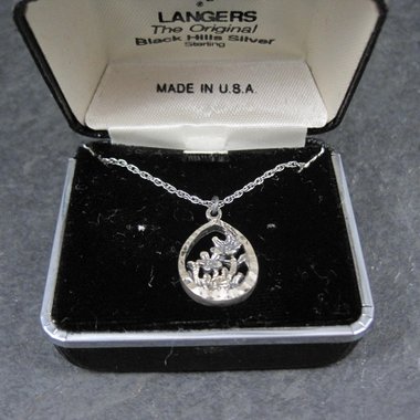 Estate Black Hills Silver Flower Pendant Necklace Langers