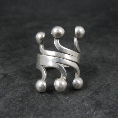 Unusual Vintage Sterling Modernist Ring Size 8