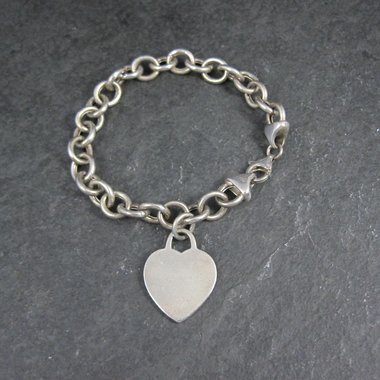 Italian Sterling Heart Charm Bracelet 7.5 Inches Vintage Silver 8mm