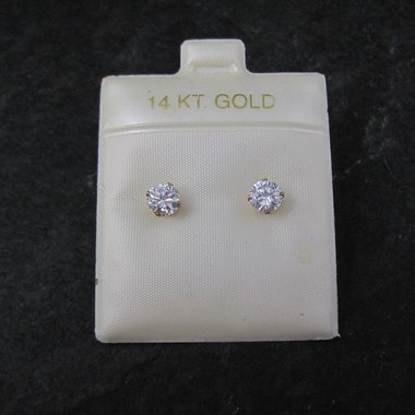Vintage 4mm Cz Stud Earrings 14K Gold Filled New Old Stock