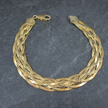 Vermeil Sterling Braided Herringbone Bracelet Italian 7.5 Inches