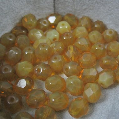 6mm Fire Polished Indian Yellow Opal Beads 52 Beads New Old Stock