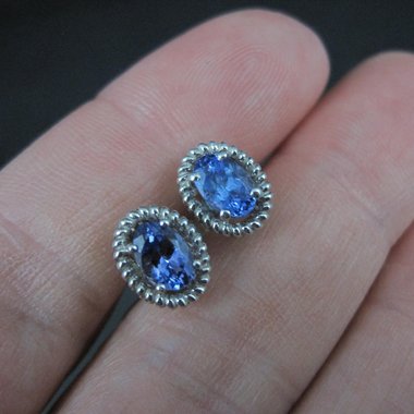 Sterling Silver Tanzanite Stud Earrings Estate Jewelry
