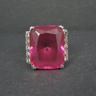 Large Synthetic Ruby Ring Sterling Silver Size 8.5