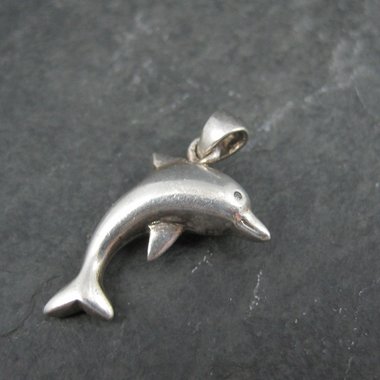 Vintage 3D Dolphin Pendant Sterling Silver