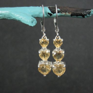 Sterling Silver Citrine Heart Earrings Lever Back by Chuck Clemency Estate Jewelry