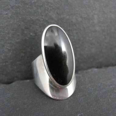 Vintage Sterling Silver Onyx Ring Size 5 Modernist