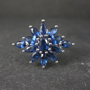 Estate Sterling Silver Sapphire Blue Cz Ring Size 7.5 Unique Cocktail