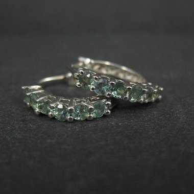 Sterling Silver Color Change Blue Green Sapphire Latch Hoop Earrings
