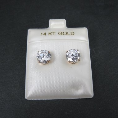 Vintage 8mm Cz Stud Earrings 14K Gold Filled New Old Stock