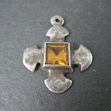 Vintage Sterling Silver Topaz Maltese Cross Charm