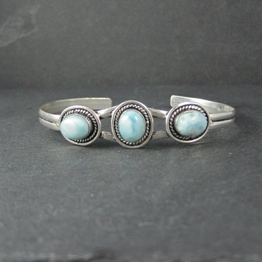 Sterling Silver Larimar Cuff Bracelet 8.25" Large Wrist