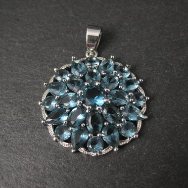 Estate Sterling Silver Blue Cubic Zirconia Stone Pendant