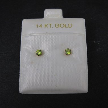 Vintage 3mm Yellow Green Cz Stud Earrings 14K Gold Filled New Old Stock