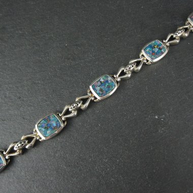 Sterling Silver Mosaic Opal Inlay Bracelet 7.25 Inches