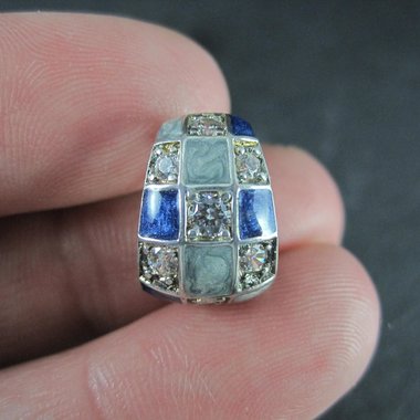 Sterling Silver Blue Enamel Diamonique Slider Pendant Ross Simons
