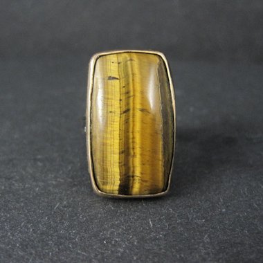 Large Vintage Sterling Tigers Eye Ring Size 7.5