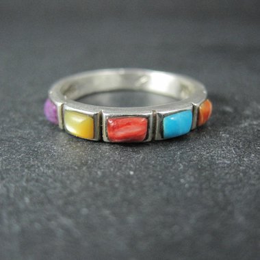 Southwestern Style Gemstone Band Ring Sterling Silver Size 9