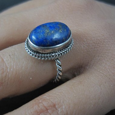 Simple Sterling Silver Lapis Lazuli Ring Size 6