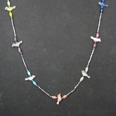 Estate Southwestern Sterling Bird Fetish Liquid Silver Necklace 30 Inches