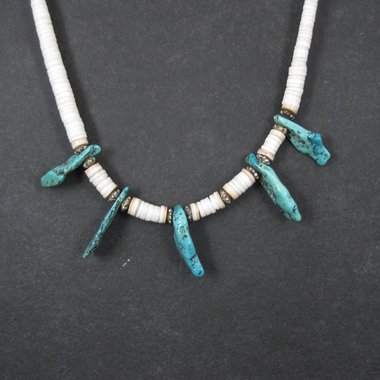 Southwestern Shell and Turquoise Necklace 19.5" Vintage Estate Jewelry