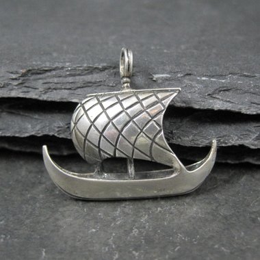 Vintage Sterling Silver Viking Ship Pendant