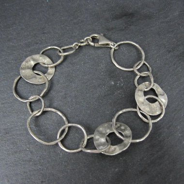Vintage Hammered Circle Bracelet Sterling Silver 7.75"