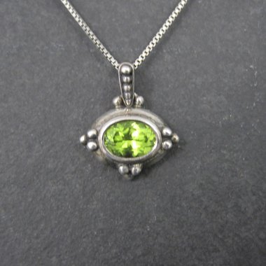 Small Vintage Peridot Pendant Necklace Sterling Silver