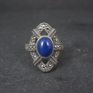 Sterling Silver Lapis Lazuli Marcasite Ring Size 8