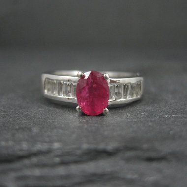 Ruby and White Topaz Ring Size 7 Sterling Silver Estate Jewelry