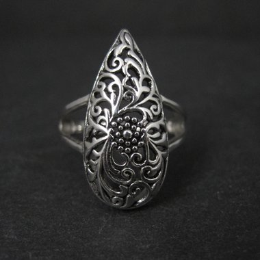 Sterling Silver Floral Filigree Dome Ring Size 8