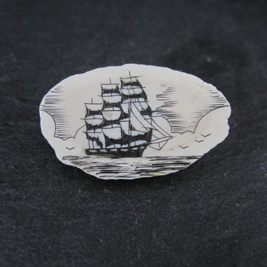 Vintage Carved Ship Brooch