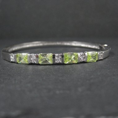 Sterling Silver Yellow Green Cz Bangle Bracelet 7 Inches