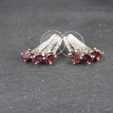 Sterling Silver 3 Stone Garnet Earrings