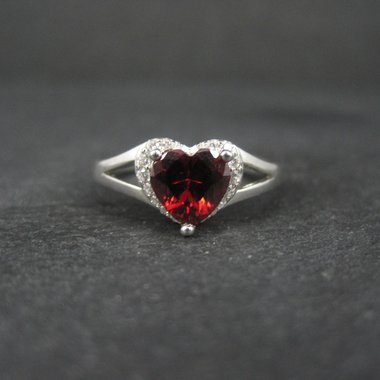 Sterling Silver Garnet Heart Ring Size 8