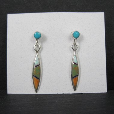 Dainty Southwestern Sterling Inlay Earrings Estate Silver