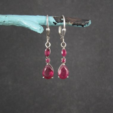 Sterling Silver Ruby Earrings Leverback Dangles