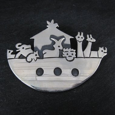 Vintage Noahs Ark Brooch Pendant Mexican Sterling Silver